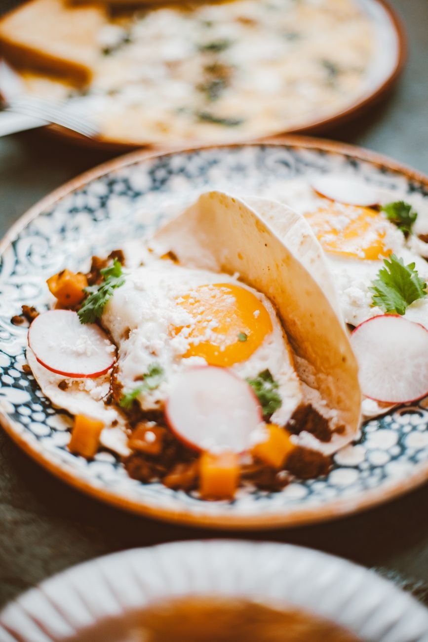 a plate of Tex-Mex breakfast tacos