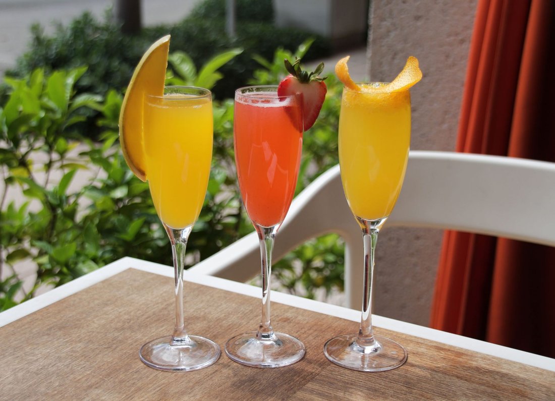 brunch cocktails on a patio table